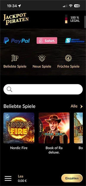 Die Lobby von JackpotPiraten mit Slot-Spielen in der Übersicht.