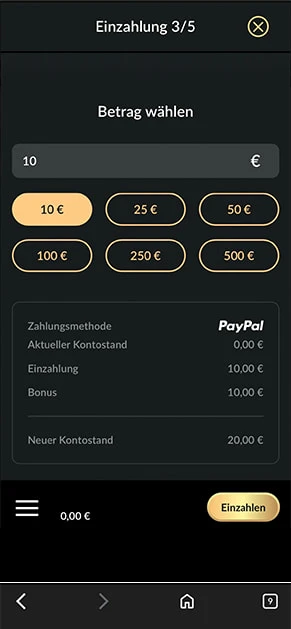 Der Einzahlungsprozess mit PayPal im Kassenbereich von JackpotPiraten.