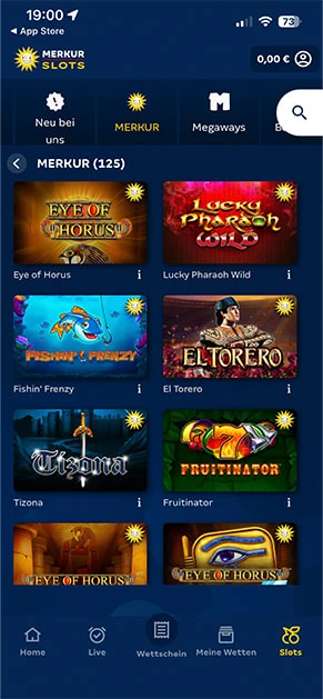Die Spielauswahl von Merkur Slots mit allen Merkur Automaten in der Übersicht.