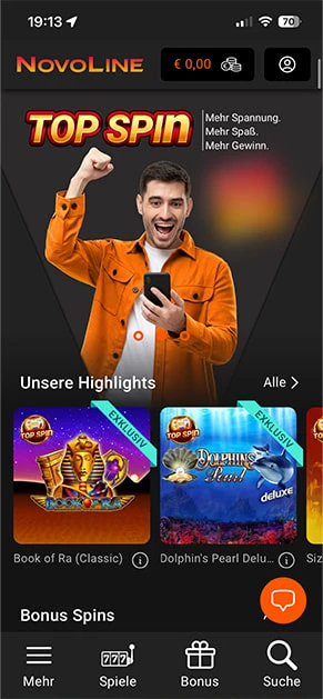 Die Lobby von Novoline mit Slot-Spielen in der Übersicht.