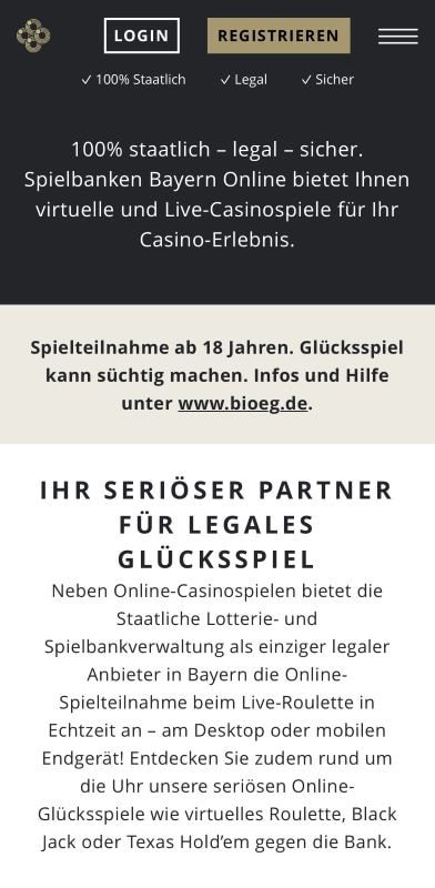 Die Startseite der Spielbanken Bayern Online.