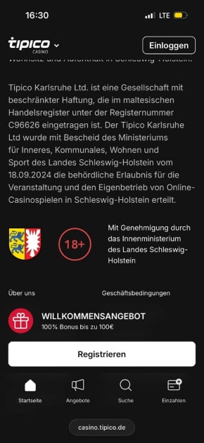 Der Footer im Tipico Casino.