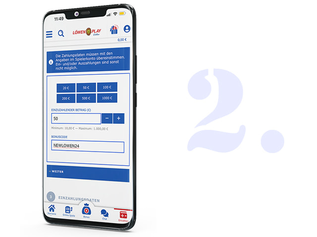 Bonus Code im Casino angeben - Schritt 2.