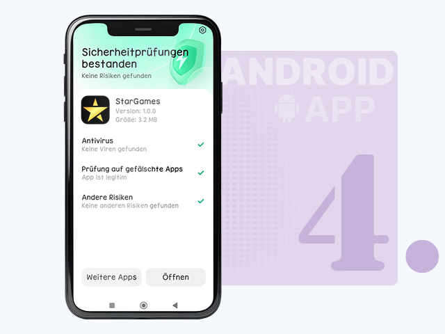 Automatische Sicherheitsüberprüfung der App und Deaktivierung der Installation von unbekannten Quellen.