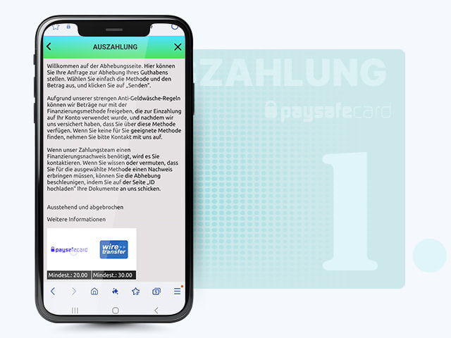 PaysafeCard Auszahlung auswählen.
