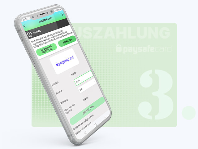 PaysafeCard Auszahlung bestätigen.