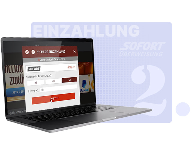 Einzahlungsbetrag der Sofort Casino Einzahlung wählen.