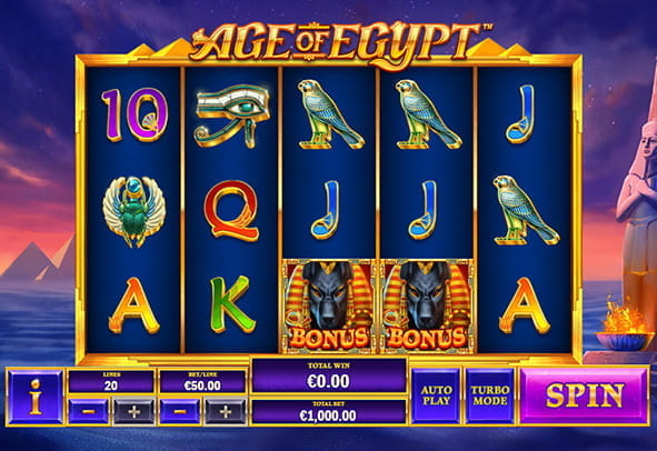 Die Bedienoberfläche vom Age of Egypt Slot vom Softwarehersteller Playtech.