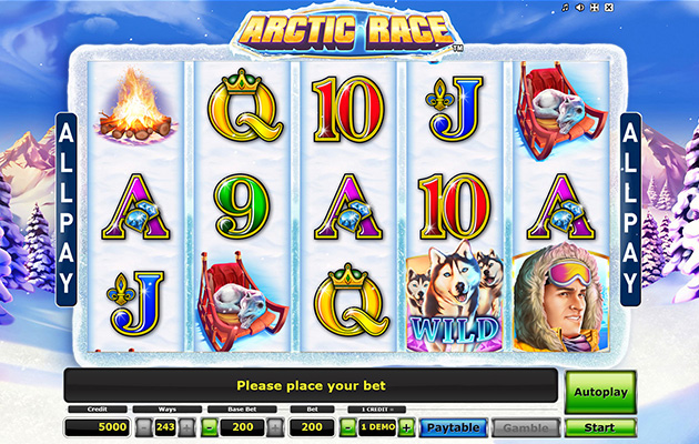 Eine kostenlose Demo-Version des Arctic Race Slots.