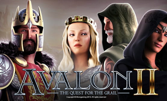 Das Logo des Slots Avalon 2 und einige Charaktere aus dem Spiel.