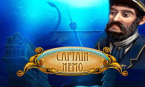 Das Logo vom Video Slot Captain Nemo mit der Figur des Kapitän Nemo.