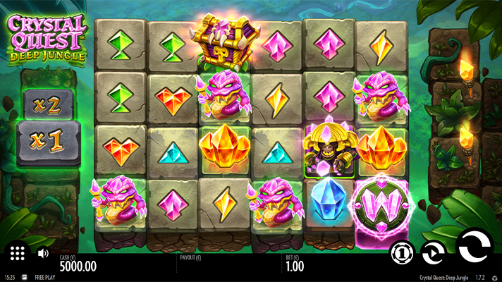 Eine kostenlose Demo-Version des Crystal Quest Deep Jungle Slots.