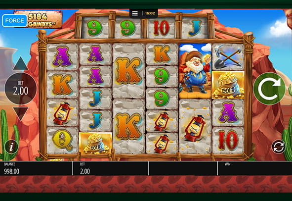 Der Startbildschirm des  Diamond Mine Slots, der hier kostenlos gespielt werden kann