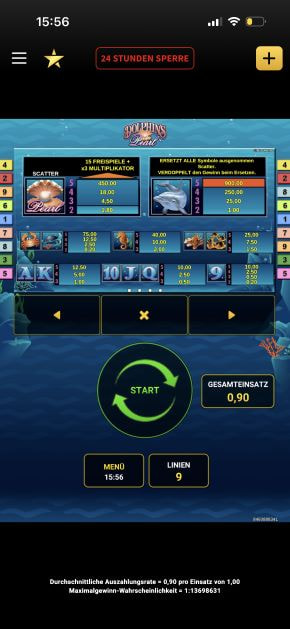 Gewinntabelle des Dolphin's Pearl Slots.