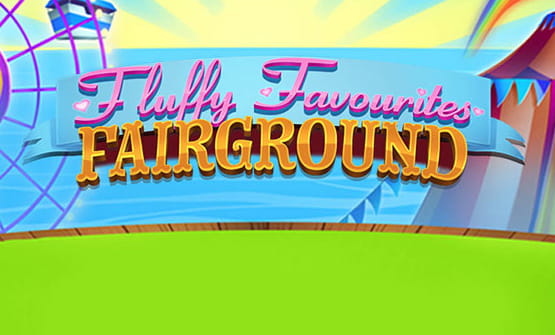 Das Logo des Slots Fluffy Favourites Fairground und im HIntergrund ein Riesenrad.
