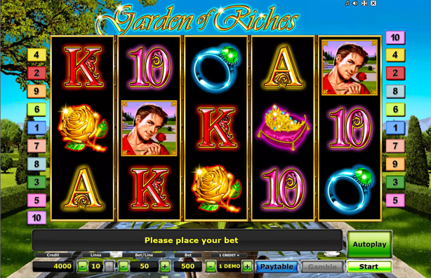 Eine kostenlose Demo-Version des Garden of Riches Slots.