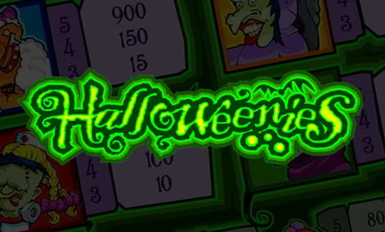 Das Logo des Microgamings Slot Halloweenies mit dem Spiel im Hintergrund.