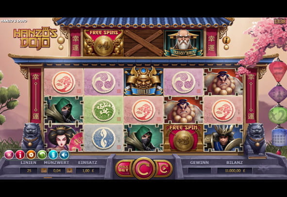 Eine kostenlose Demo-Version des Hanzo's Dojo Slots.