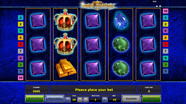 Eine kostenlose Demo-Version des Just Jewels Deluxe Slots.