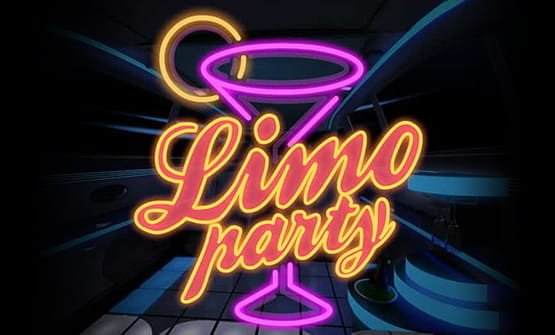 Das Logo des Online Slots Limo Party von Green Valley Games mit einem Cocktail-Glas in Neonfarben.