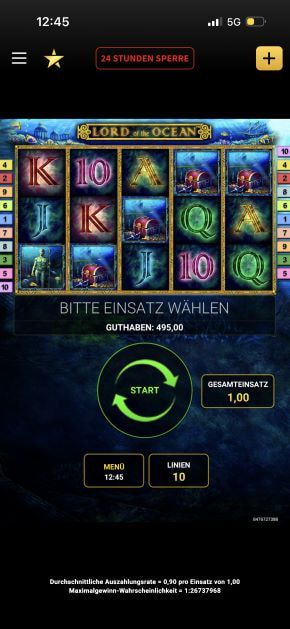 Startbildschirm des Lord of the Ocean Slots.