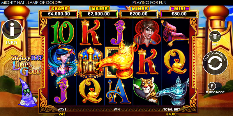 Eine kostenlose Demo-Version des Mighty Hat: Lamp of Gold Slots.