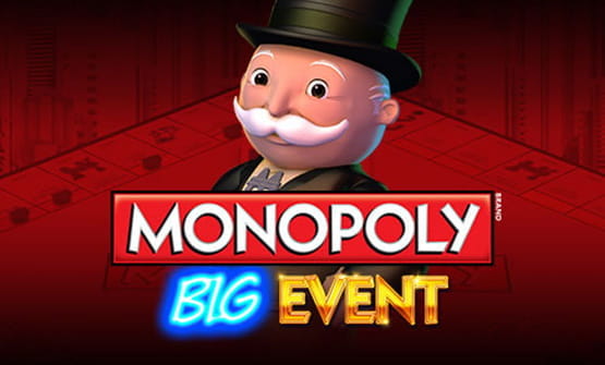 Das Logo des Online Spielautomaten Monopoly Big Event von Barcrest mit dem Monopoly-Maskottchen.