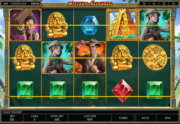 Eine kostenlose Demo-Version des Mystery of Eldorado Slots.