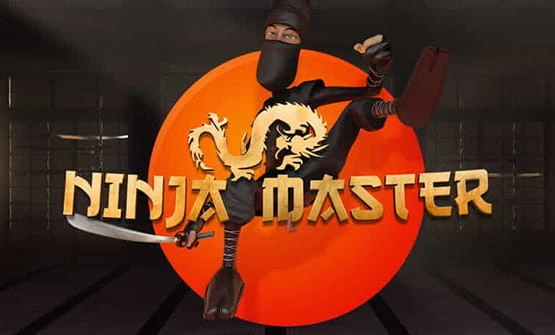 Das Logo des Online Spielautomaten Ninja Master von Green Valley Games, auf dem ein Ninja ein Säbel in der Hand hält.