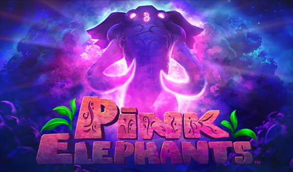 Das Logo vom Pink Elephants Slot des Herstellers Thunderkick mit dem gleichnamigen Elefanten.