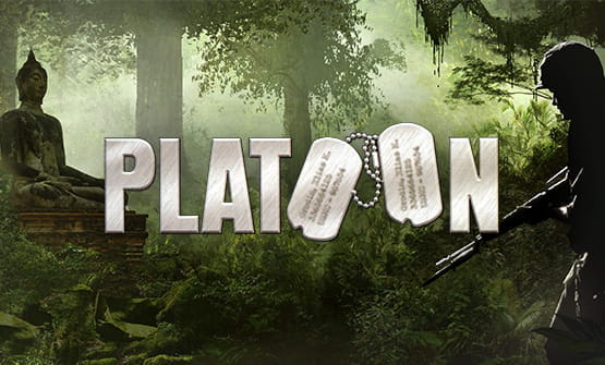 Das Platoon Logo mit einem Soldaten rechts und im Hintergrund ein Dschungel.