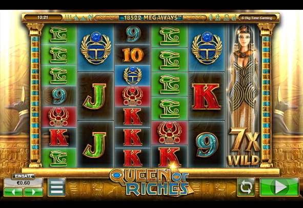 Hier sieht man die Bedienoberfläche des Queen of Riches Slots.