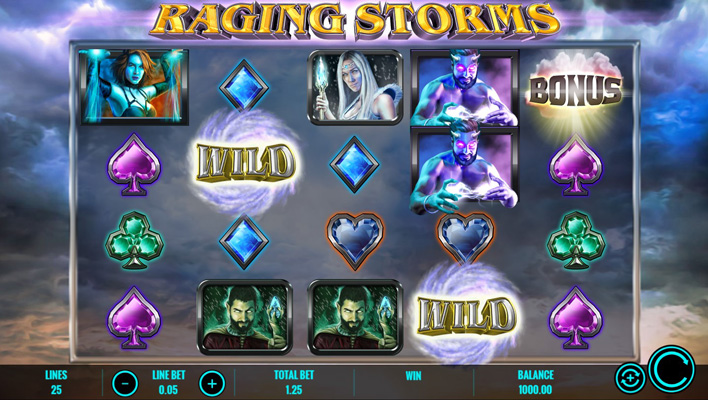 Eine kostenlose Demo-Version des Raging Storms Slots.
