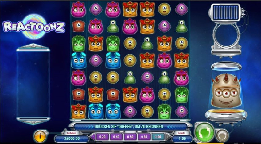 Startbildschirm des Reactoonz Slots.