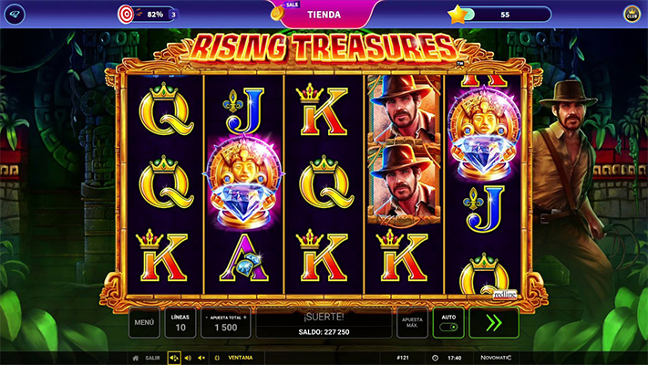 Eine kostenlose Demo-Version des Rising Treasures Slots.