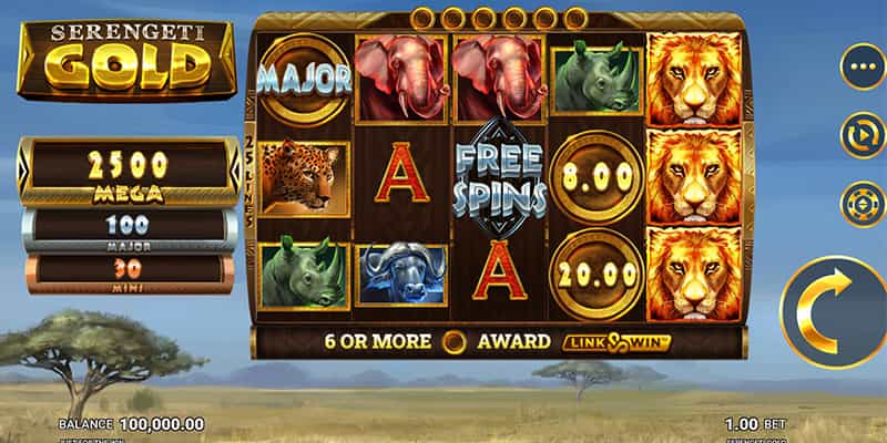 Eine kostenlose Demo-Version des Serengeti Gold Slots.