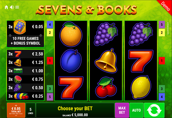 Eine kostenlose Demo-Version des Sevens & Books Slots.