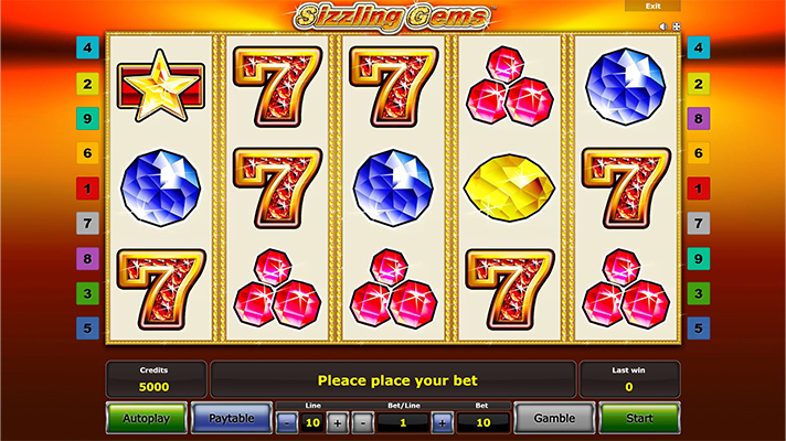 Eine kostenlose Demo-Version des Sizzling Gems Slots.