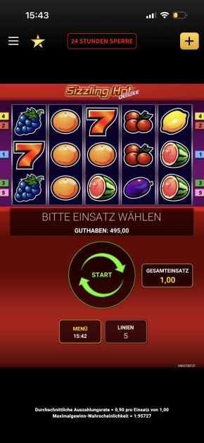 Startbildschirm des Sizzling Hot Deluxe Slots.