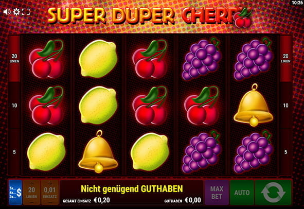 DIe Bedienoberfläche des Super Duper Cherry Slots.