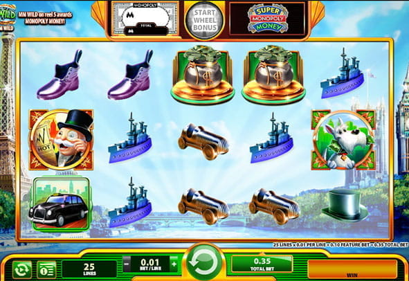 Die Bedienoberfläche des Slots Super Monopoly Money.