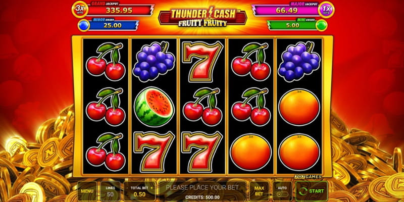 Eine kostenlose Demo-Version des Thunder Cash Fruity Fruity Slots.