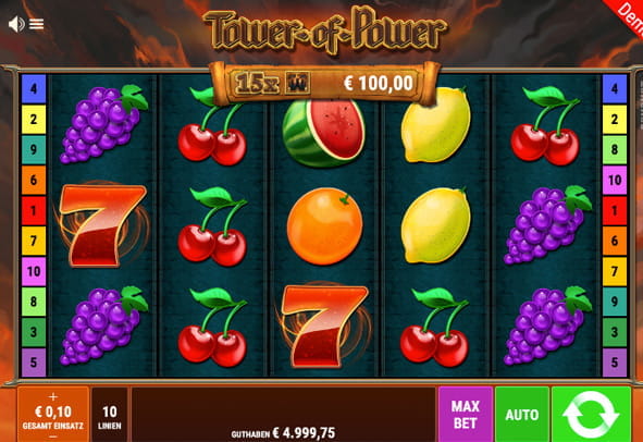 Eine kostenlose Demo-Version des Tower of Power Slots.