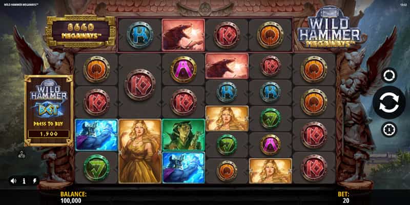 Eine kostenlose Demo-Version des Wild Hammer Megaways Slots.