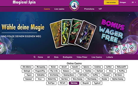 Die Startseite des Betreibers Magical Spin.