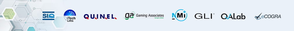 Ein Überblick über die Logos anerkannter Testlabore, die die Fairness und Zufälligkeit der Ergbnisse beim Roulette im Internet kontrollieren.