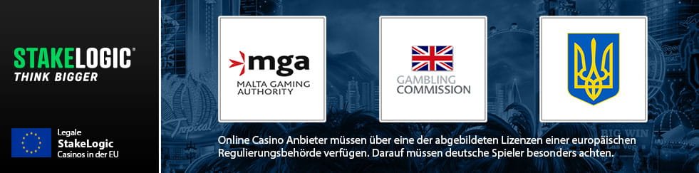 Stake Logic Lizenzen von Malta Gaming Authority, Gambling Commission und der Lizenzbehörden der Ukraine.