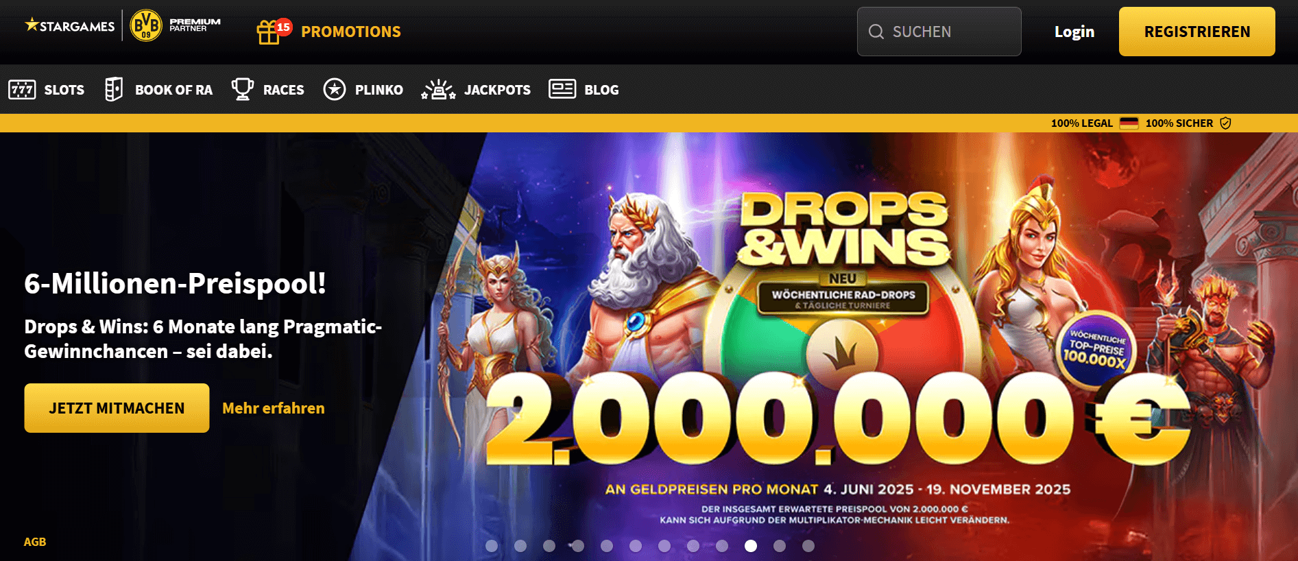 Die Startseite von StarGames.