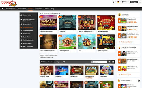 Die Startseite des Vulkanvegas Casinos.