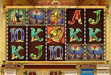 Der Spielautomat Book of Dead verfügt über drei Reihen und fünf Walzen. Der Spieler spielt mit einem Einsatz von 0,01€.